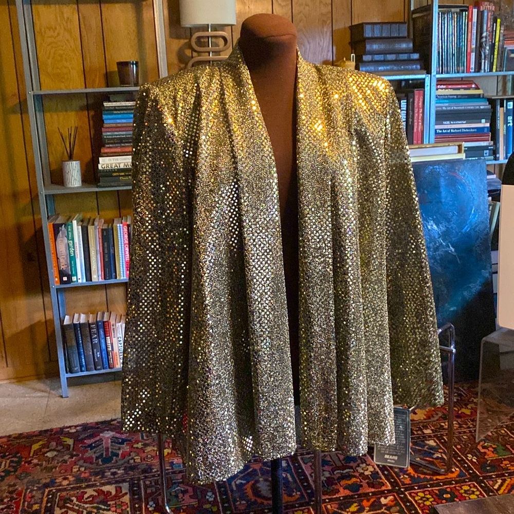 Gold Sequin Draped Open-Front Jacket